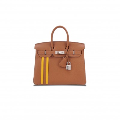 HERMES BIRKIN 25 TOGO LEATHER GOLDEN BROWN AMBER YELLOW SILVER BUCKLE BAG 1826222107982 (25*20*13cm)